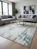 LOT 72. GREEN, WHITE AND MULTICOLOUR AREA RUG 215 X 150CM  MACHINE WASHABLE. LOW PILE, LUXURY AND NEW