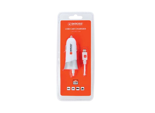 Lot 54. Skross USB car charger and micro USB in white. New sealed