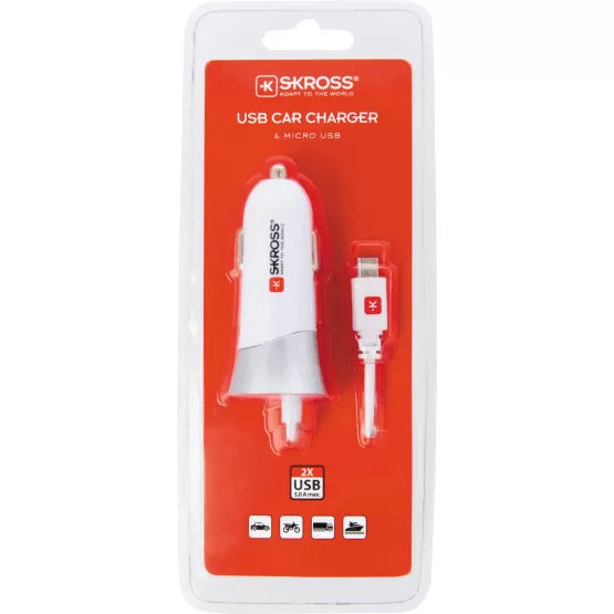 Lot 54. Skross USB car charger and micro USB in white. New sealed