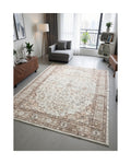 Lot 58. brown & cream Area rug 170cm x 120cm low pile, non-slip back, machine washable, new